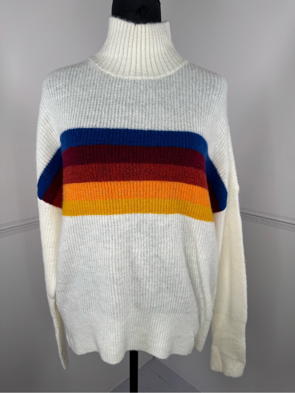 Express Rainbow Stripe Mock Neck Sweater Size Small - Picture 2 of 8